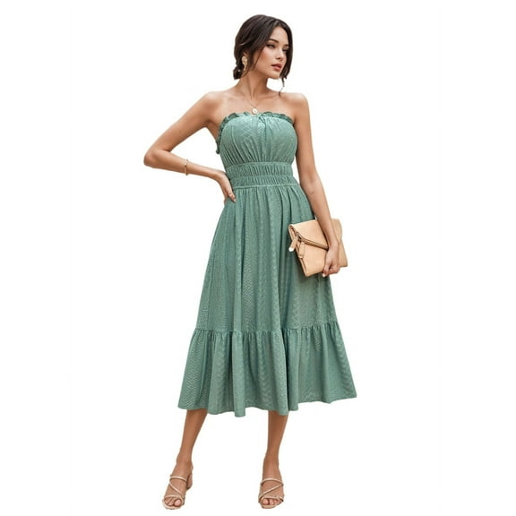 Sleeveless Off-The-Shoulder Long Sundress Light Green L