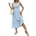 thumbnail image 1 of Women'S Summer Boho Striped Beach Dress Flounce Spaghetti Strap Flowy Swing Long Smocked Dress Light Blue XL, 1 of 8