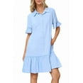 thumbnail image 1 of Women'S Summer Button Down Shirt Dress Casual Ruffle Sleeve Shift Mini Dresses with Pockets Light blue XXL, 1 of 8