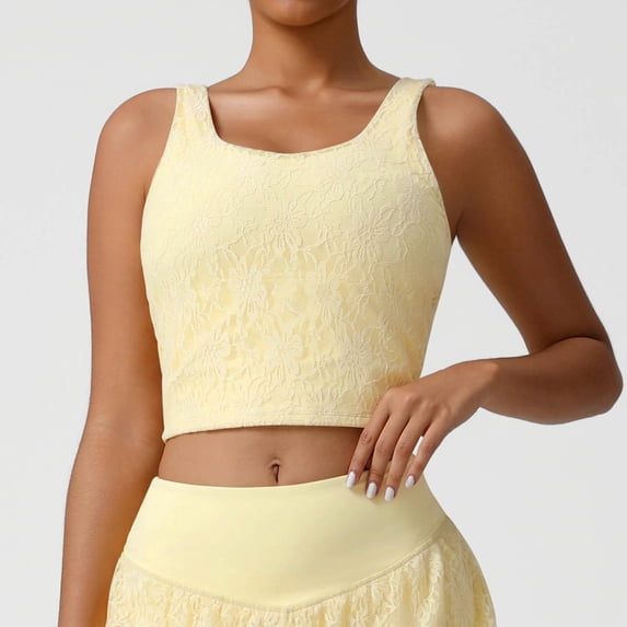 Women'S Summer Camisole Fashion Tank Tops Sleeveless Casual Oversize Solid Color Round-Neck Yellow Padded Tank Tops S-XL