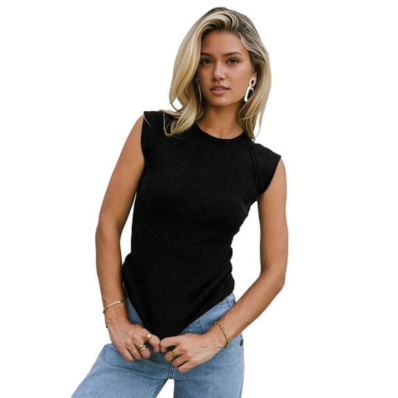 Women'S Summer Cap Sleeve Slim Fitted Knit Basic Casual Ribbed Tank Tops Black XXL