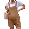 thumbnail image 1 of Women'S Summer Casual Bib Short Overalls Loose Linen Jumpsuit Beach Outfits Travel Vacation Clothes Brown L, 1 of 6