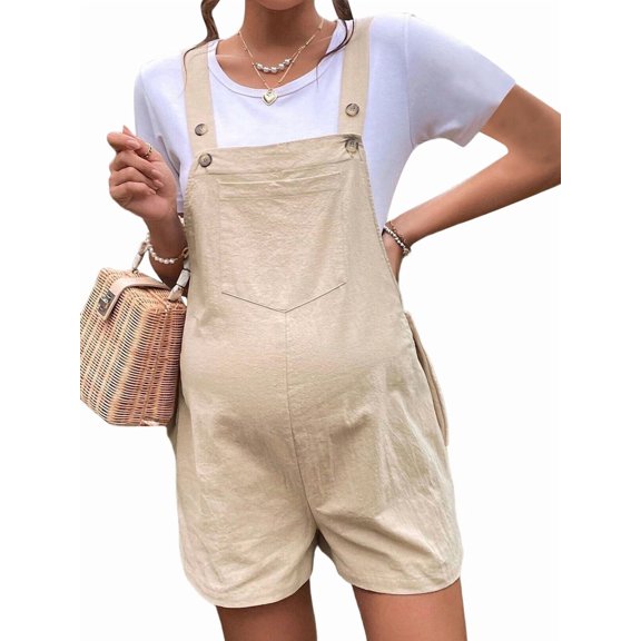 Women'S Summer Casual Bib Short Overalls Loose Linen Jumpsuit Beach Outfits Travel Vacation Clothes  L