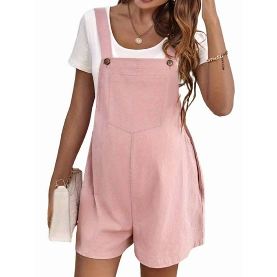 Women'S Summer Casual Bib Short Overalls Loose Linen Jumpsuit Beach Outfits Travel Vacation Clothes Pink S