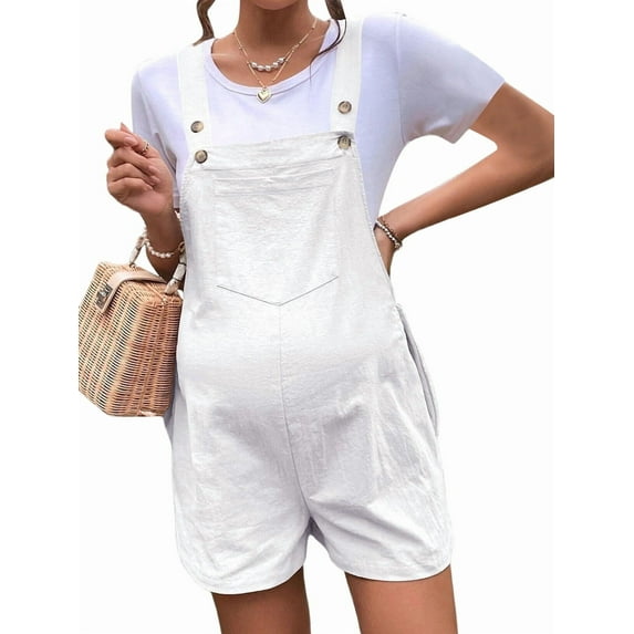 Women'S Summer Casual Bib Short Overalls Loose Linen Jumpsuit Beach Outfits Travel Vacation Clothes White XL