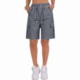 thumbnail image 1 of Women'S Summer Casual Cargo Shorts Elastic Waist Drawstring Hiking Bermuda Shorts with Pockets Dark Gray L, 1 of 6