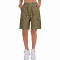 thumbnail image 1 of Women'S Summer Casual Cargo Shorts Elastic Waist Drawstring Hiking Bermuda Shorts with Pockets Olive Color M, 1 of 6