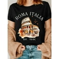 thumbnail image 1 of Women'S Summer Casual Crew Neck T-Shirt, Cotton 100% Knit Fabric, Medium Stretch, Geometric-Colosseum Print, 190g/m² - Rome Italy Graphic Tee, 1 of 8