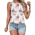 thumbnail image 1 of Women'S Summer Casual Crewneck Cap Sleeve Shirts White with Red Flowers S, 1 of 6