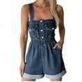thumbnail image 1 of Denim Bib Cuffed Hem Summer Casual Overall Shorts Women's, 1 of 3