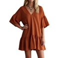 thumbnail image 1 of Women'S Summer Casual Dress, V-Neck Ruffle Sleeve Tiered for Mini Dress, Soft Comfy Fabric Coral Color S, 1 of 6