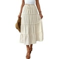 thumbnail image 1 of Women'S Summer Casual Elegant Smock Layered Tiered Maxi Skirt High Waisted A Line Flowy Long Skirts with Pockets White M, 1 of 9