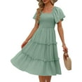 thumbnail image 1 of Women'S Summer Casual Flutter Sleeve Square Neck Smocked Midi Dress Green M, 1 of 9