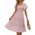 thumbnail image 1 of Women'S Summer Casual Flutter Sleeve Square Neck Smocked Midi Dress Pale Pinkish Gray M, 1 of 7