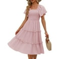 thumbnail image 1 of Women'S Summer Casual Flutter Sleeve Square Neck Smocked Midi Dress Pale Pinkish Gray S, 1 of 9