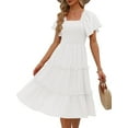 thumbnail image 1 of Women'S Summer Casual Flutter Sleeve Square Neck Smocked Midi Dress White XL, 1 of 7