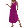 thumbnail image 1 of Women'S Summer Casual Loose Sundress Long Dress Sleeveless V Neck Split Tshirt Maxi Dresses Rose Red M, 1 of 9