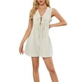 thumbnail image 1 of Women'S Summer Casual Rompers Lace-Up Short Loose Linen Jumpsuit Beach Outfits Travel Vacation Clothes Beige XL, 1 of 8