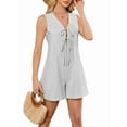 thumbnail image 1 of Women'S Summer Casual Rompers Lace-Up Short Loose Linen Jumpsuit Beach Outfits Travel Vacation Clothes Grey M, 1 of 8