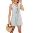 thumbnail image 1 of Women'S Summer Casual Rompers Lace-Up Short Loose Linen Jumpsuit Beach Outfits Travel Vacation Clothes Grey S, 1 of 8