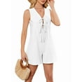 thumbnail image 1 of Women'S Summer Casual Rompers Lace-Up Short Loose Linen Jumpsuit Beach Outfits Travel Vacation Clothes White XXL, 1 of 8
