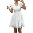 thumbnail image 1 of Women'S Summer Casual Short Dress V Neck Ruffle Sleeves Lace Eyelet Layered A-Line Flowy Sundress White M, 1 of 7