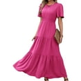 thumbnail image 1 of Women'S Summer Casual Short Flutter Sleeve Round Neck Smocked Waist Tiered Boho Floral Flowy Maxi Dress Rose Red XL, 1 of 9
