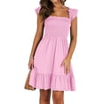 thumbnail image 1 of Women'S Summer Casual Sleeveless Square Neck Dress Smocked Ruffle Backless Boho Beach Cute Teen Short Sundress, 1 of 9