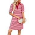 thumbnail image 1 of Women'S Summer Casual Striped V Neck Short Sleeve Flowy A Line Mini Dresses Red S, 1 of 8