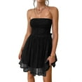 thumbnail image 1 of Women'S Summer Cocktail Dress - Tube Ruched Ruffle Mini Dress Black S, 1 of 8
