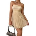 thumbnail image 1 of Women'S Summer Cocktail Dress - Tube Ruched Ruffle Mini Dress Champagne S, 1 of 8