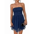 thumbnail image 1 of Women'S Summer Cocktail Dress - Tube Ruched Ruffle Mini Dress Navy Blue M, 1 of 8
