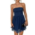 thumbnail image 1 of Women'S Summer Cocktail Dress - Tube Ruched Ruffle Mini Dress Navy Blue XL, 1 of 9
