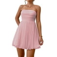 thumbnail image 1 of Women'S Summer Cocktail Dress - Tube Ruched Ruffle Mini Dress Pink XL, 1 of 9