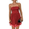 thumbnail image 1 of Women'S Summer Cocktail Dress - Tube Ruched Ruffle Mini Dress Red S, 1 of 9