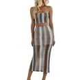 thumbnail image 1 of Women'S Summer Colorful Striped Tube Top Dress Set Two Piece Suit Grey M, 1 of 9