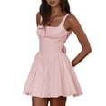 thumbnail image 1 of Women'S Summer Corset Mini Dress Square Neck Flowy A Line Cute Graduation Short Dresses Pink S, 1 of 9
