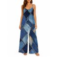 thumbnail image 1 of Women'S Summer Denim Diamond Patchwork Wide Leg Jumpsuit Casual Loose Sleeveless Spaghetti Strap Romper With Pockets, 1 of 7