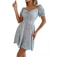 thumbnail image 1 of Women'S Summer Drawstring Sweetheart Neck Puff Sleeve A Line Short Dress Blue S, 1 of 7