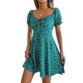 thumbnail image 1 of Women'S Summer Drawstring Sweetheart Neck Puff Sleeve A Line Short Dress Green M, 1 of 7