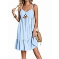 thumbnail image 1 of Women'S Summer Dress 2025 Spaghetti Strap Sleeveless V Neck Casual Swing Sundress Light Blue S, 1 of 6