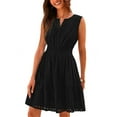 thumbnail image 1 of Women'S Summer Dresses 2025 Sleeveless V Neck Eyelet Hollow Out Swing A Line Beach Vacation Sun Dress Black XL, 1 of 7