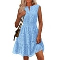 thumbnail image 1 of Women'S Summer Dresses 2025 Sleeveless V Neck Eyelet Hollow Out Swing A Line Beach Vacation Sun Dress Light Blue S, 1 of 7