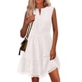 thumbnail image 1 of Women'S Summer Dresses 2025 Sleeveless V Neck Eyelet Hollow Out Swing A Line Beach Vacation Sun Dress White S, 1 of 7
