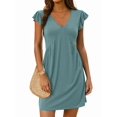 thumbnail image 1 of Women'S Summer Dresses Beach 2026 Casual Deep V Neck Loose Sundress Ruffle Sleeve Mini Dress Bean Green XXL, 1 of 9