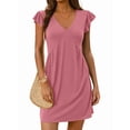 thumbnail image 1 of Women'S Summer Dresses Beach 2026 Casual Deep V Neck Loose Sundress Ruffle Sleeve Mini Dress Pink M, 1 of 8