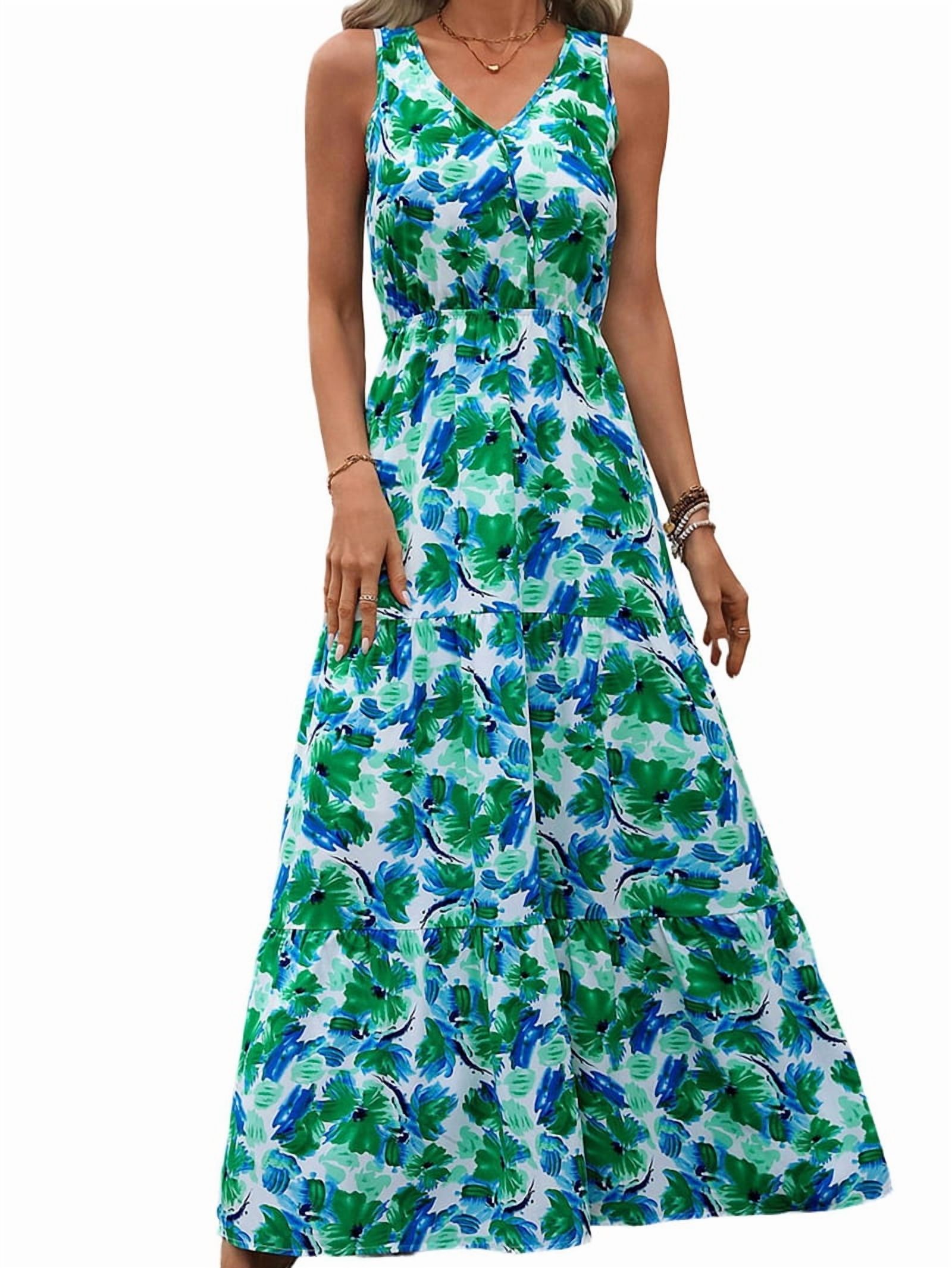 cute green summer dresses Women'S Casual Sleeveless Maxi Dresses Floral Long Dress Wedding Guest Dress Flower XXL Film and Media Collection