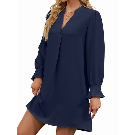 Women'S Summer Dresses Long Sleeve Casual Sundress Dress Beach Vacation 2025 Fashion Navy Blue S