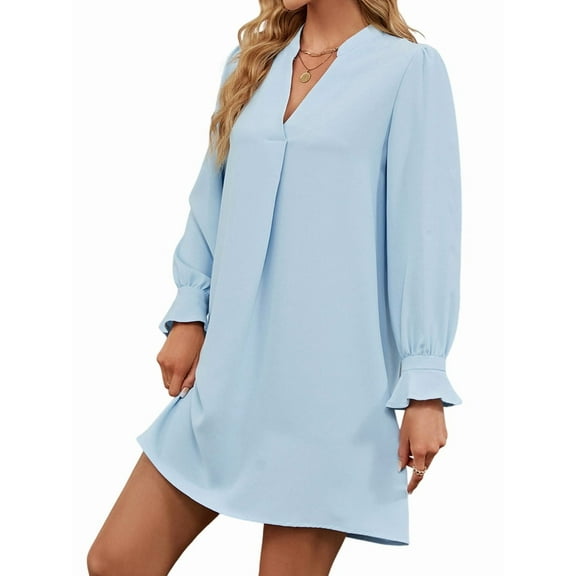 Women'S Summer Dresses Long Sleeve Casual Sundress Dress Beach Vacation 2025 Fashion Sky Blue L