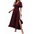 thumbnail image 1 of Women'S Summer Dresses Short Sleeve Maxi Dress Casual V Neck Flowy Sundress Wine Red XXL, 1 of 9